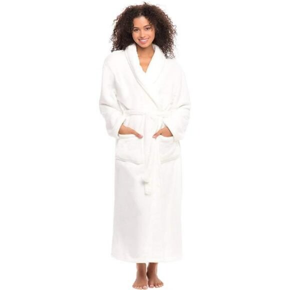 Women's Warm Fleece Winter Robe, Long Plush Bathrobe - Picture 1 of 6